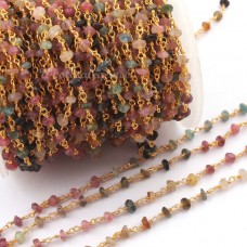 Multi Tourmaline 3.5-4mm Faceted Beads Rosary Chain